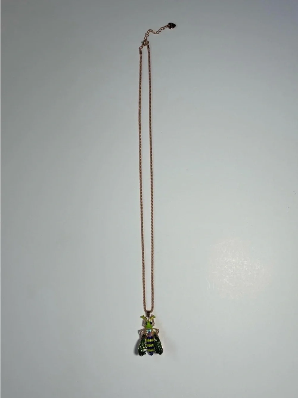 Betsey Johnson Green Enamel Crystal Insect Bee Pendant Necklace - Picture 6 of 8